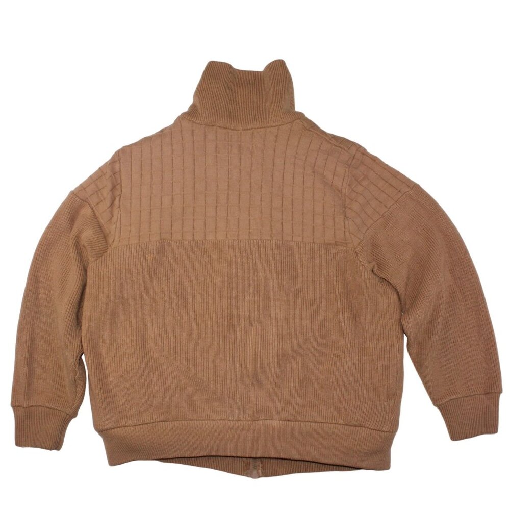 Vintage Montgomery Ward Large Faux Fur Lined Brown Ribbed Knit Sweater Full Zip - Picture 2 of 10